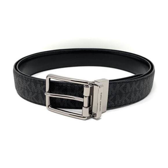 NWT Michael Kors Men's Reversible MK Signature Leather 34 mm Dress Belt Black - Picture 1 of 1